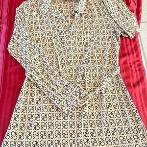 Calvin Klein Stretchy monogram logo CK beige and Black open Vneck Dress